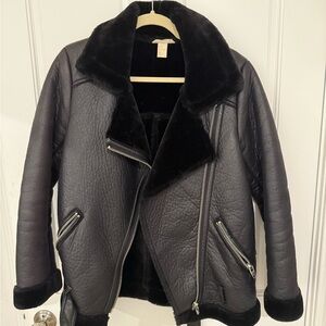 H&M Black Leather Shearling Jacket